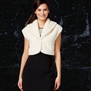 ALFANI Prima Cloud Cap-Sleeve Cropped Faux-Fur Bolero Large Ivory New with Tags